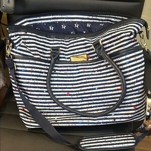 Jessica Simpson Navy, White & Red Striped Quilted Tote